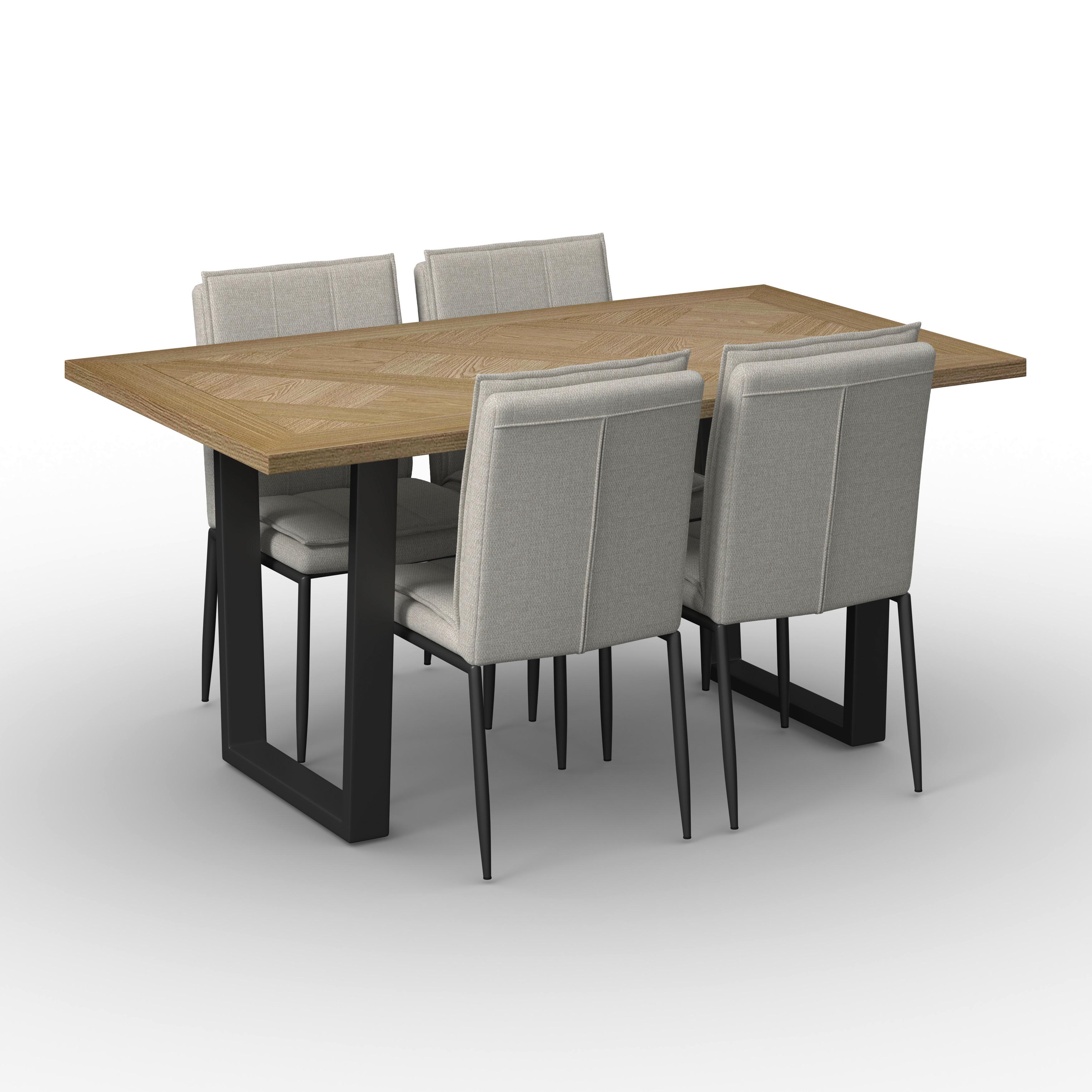 Tischgruppe Abelia Creme 5-tlg. - Eukalyptusholzfarben/Creme, MODERN, Holzwerkstoff/Textil - Bessagi Home