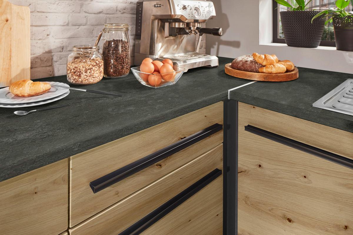 Eckküche Jazz mit Geräten ca.260x175cm Eiche/Anthrazit - Anthrazit/Schwarz, KONVENTIONELL, Holzwerkstoff/Kunststoff (260/175cm) - P & B