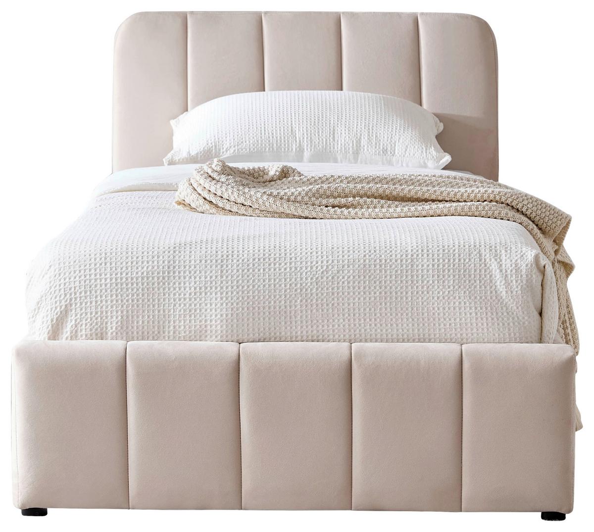 ŁÓŻKO TAPICEROWANE GISELLA - beżowy/kolor naturalny, Design, tworzywo sztuczne/drewno (90/200cm) - Boxxx