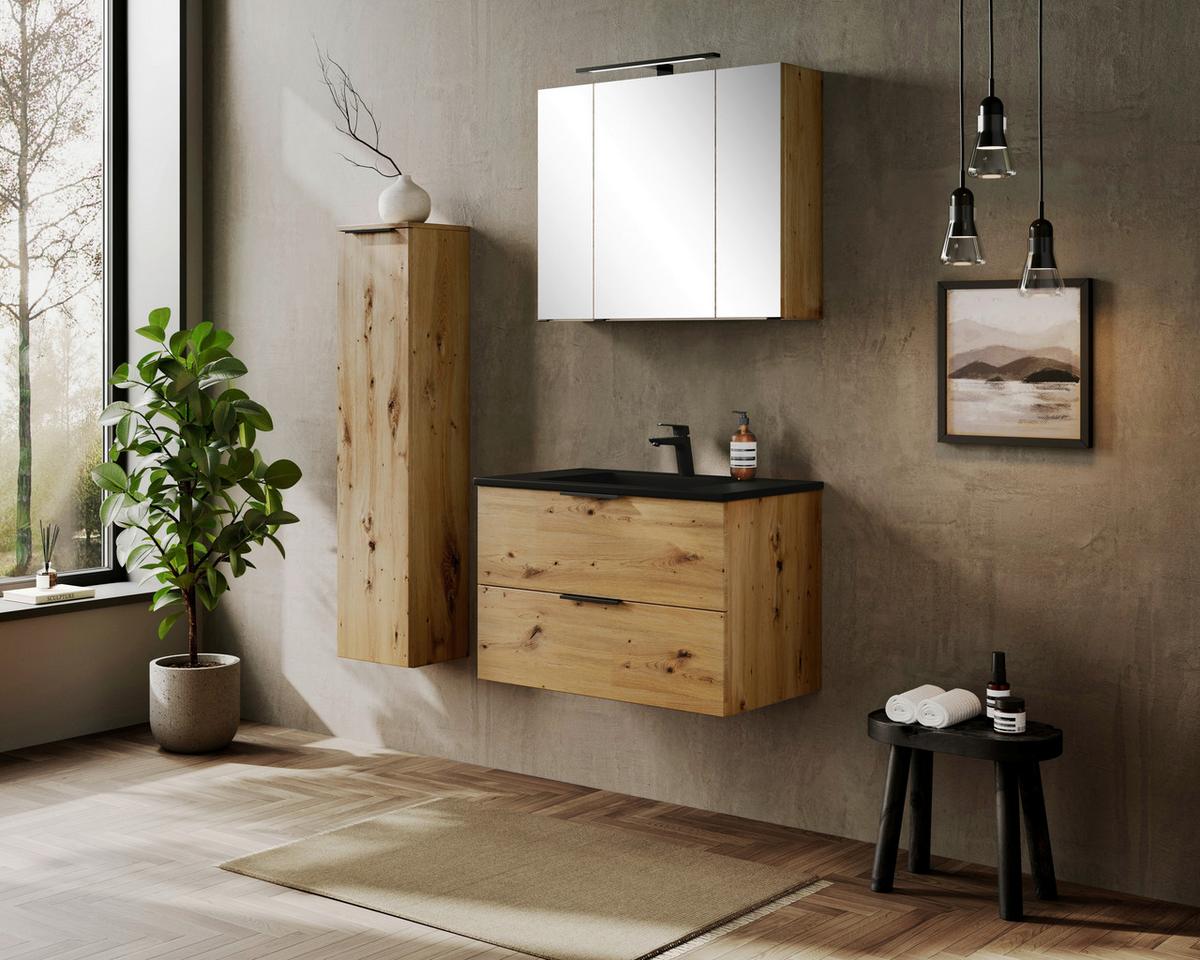 Spiegelschrank Sevilla ca. 80x64 cm Eiche Artisan - Schwarz/Eiche Artisan, MODERN, Glas/Holzwerkstoff (80/64/20cm) - Held
