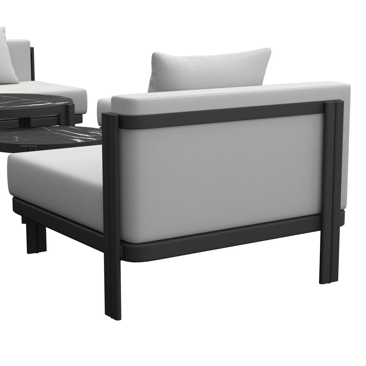 Loungegarnitur Cherry Hellgrau Outdoorstoff/Metall - Hellgrau/Schwarz, MODERN, Kunststoff/Textil (265/73,5/265cm) - Bessagi Garden