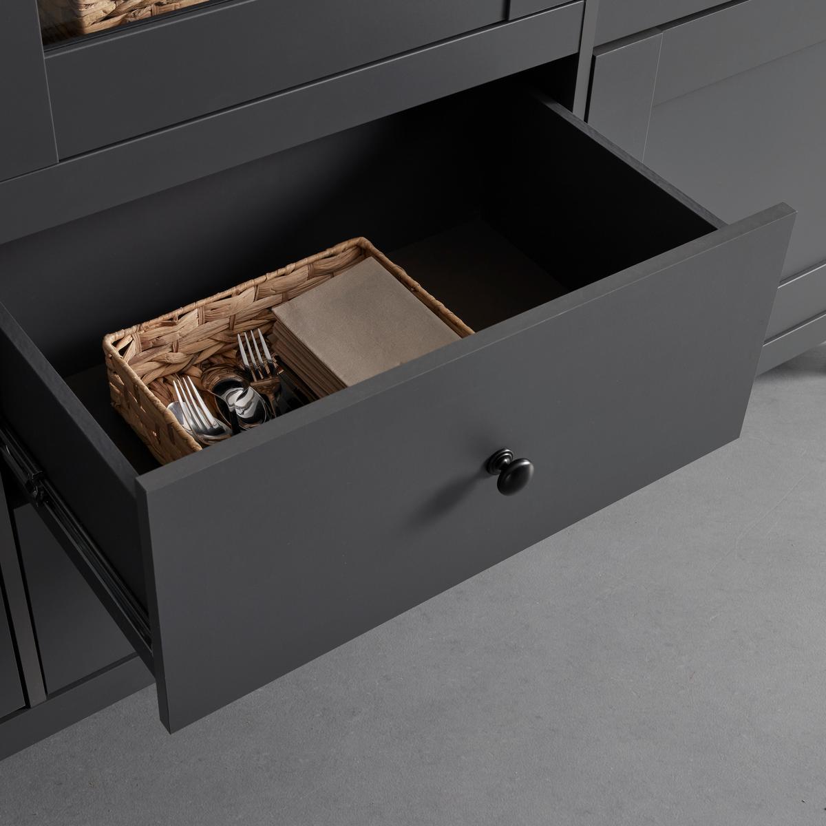 Sideboard Claudio Dunkelgrau/Eiche MDF - Dunkelgrau/Schwarz, MODERN, Glas/Holz (186/126/44cm) - Bessagi Home