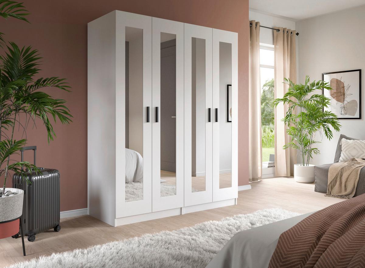 Drehtürenschrank Visby Weiß - Schwarz/Weiß, ROMANTIK / LANDHAUS, Holzwerkstoff/Kunststoff (160/194/56cm) - Livetastic