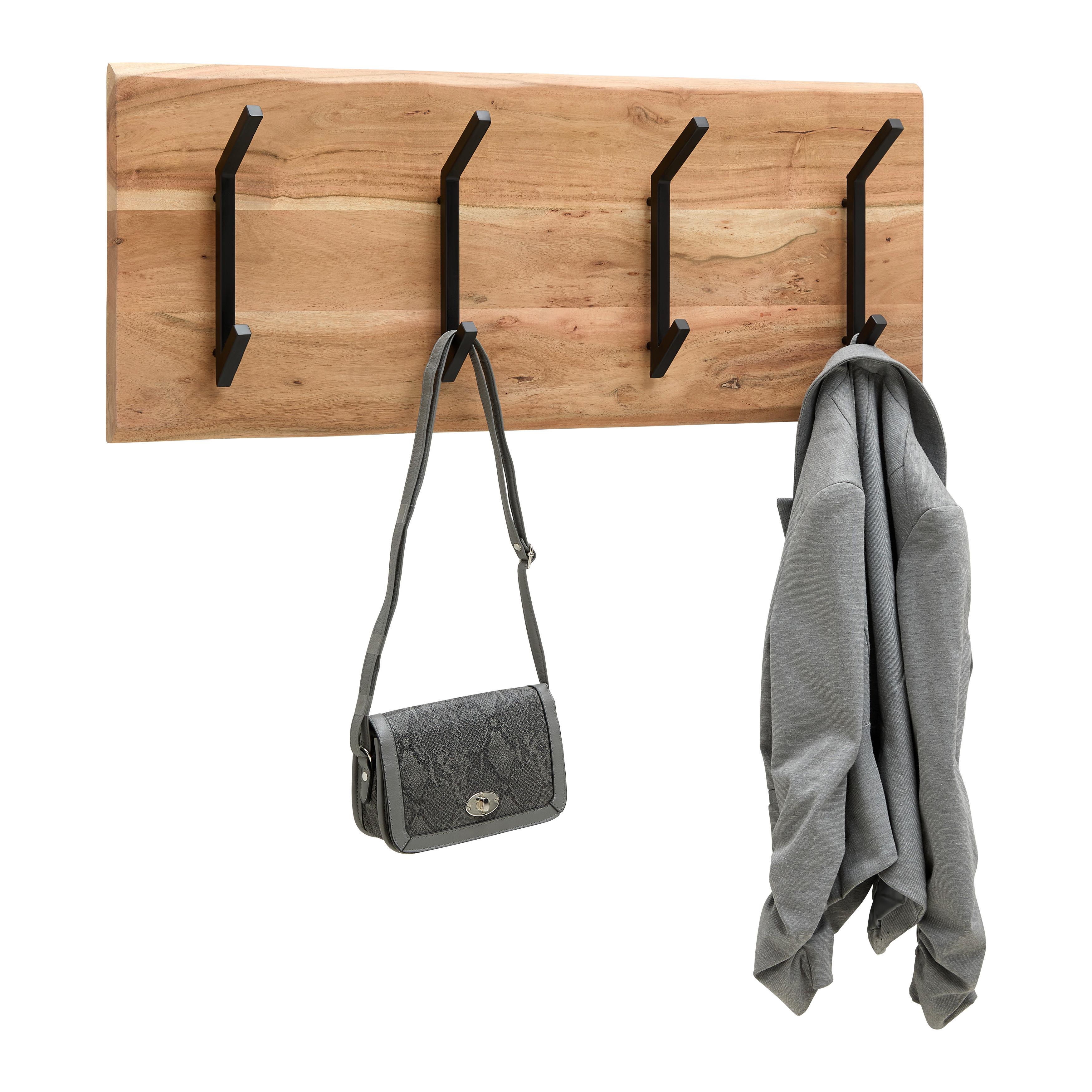 Wandgarderobe Rivera 4 Schwarz/Akaziefarben - Schwarz/Akaziefarben, KONVENTIONELL, Holz/Metall (90/36/12cm) - Mömax