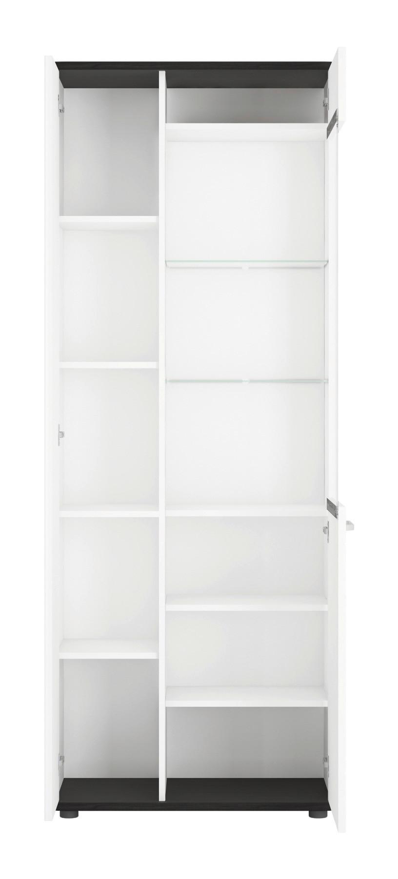 Vitrina Venezia, Bela, Barva Temnega Hrasta - bela/temni hrast, Moderno, kovina/umetna masa (76,1/200/40cm)