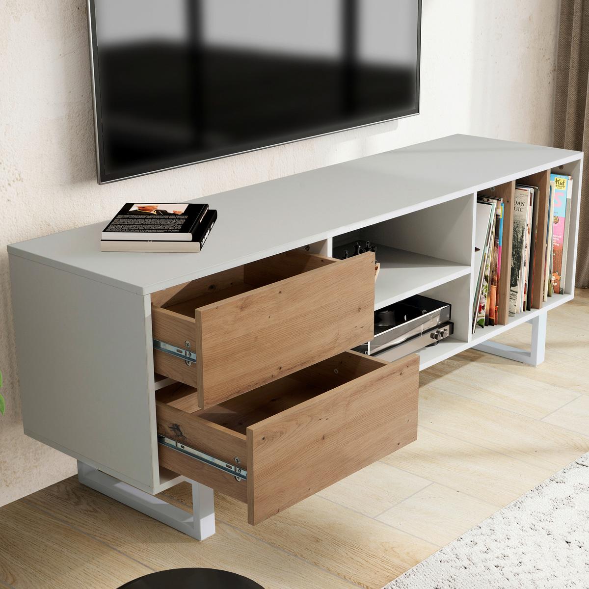 Nizka Omarica Wl6.812 - barve hrasta/bela, Design, kovina/leseni material (150/55/40cm) - Livetastic