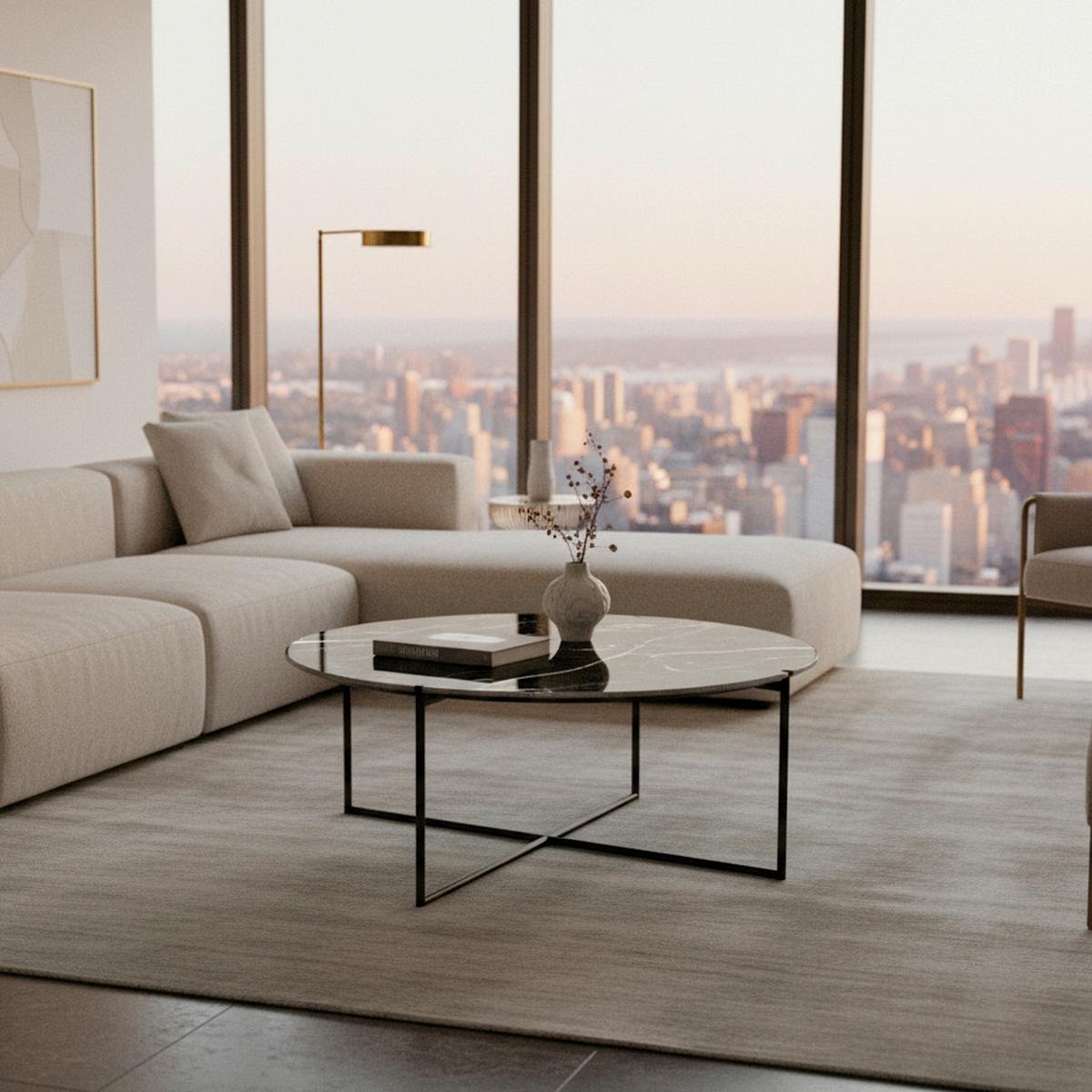 Couchtisch Nila Schwarz/Weiß Metall/Marmor rund - Schwarz/Weiß, MODERN, Keramik/Stein (79,5/79,5/39cm) - Bessagi Home