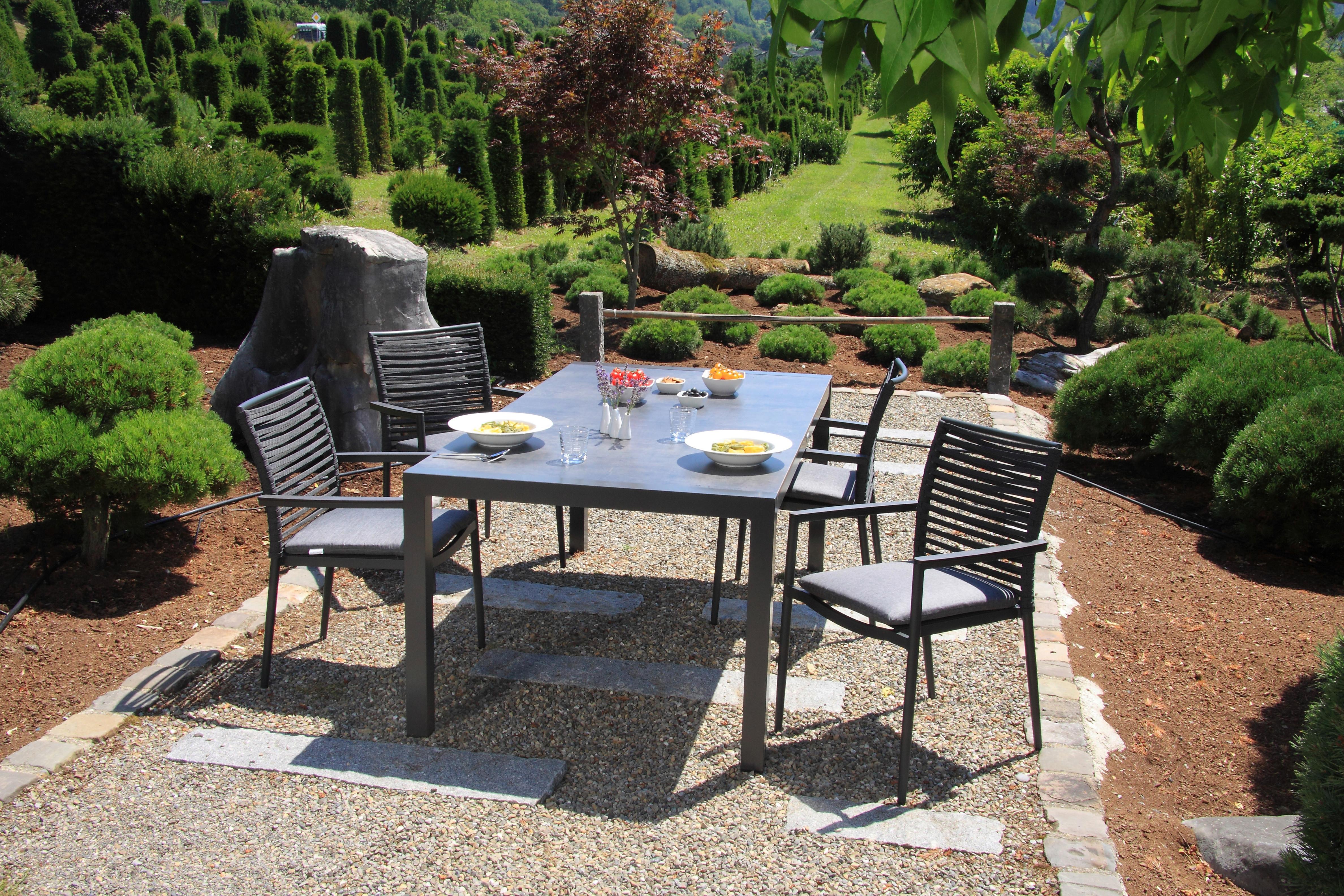 Gartenset 5-tlg. Textil/Metall /Holzwerkstoff/Kunststoff - Dunkelgrau/Anthrazit, Basics, Holzwerkstoff/Kunststoff (180/98/74cm)