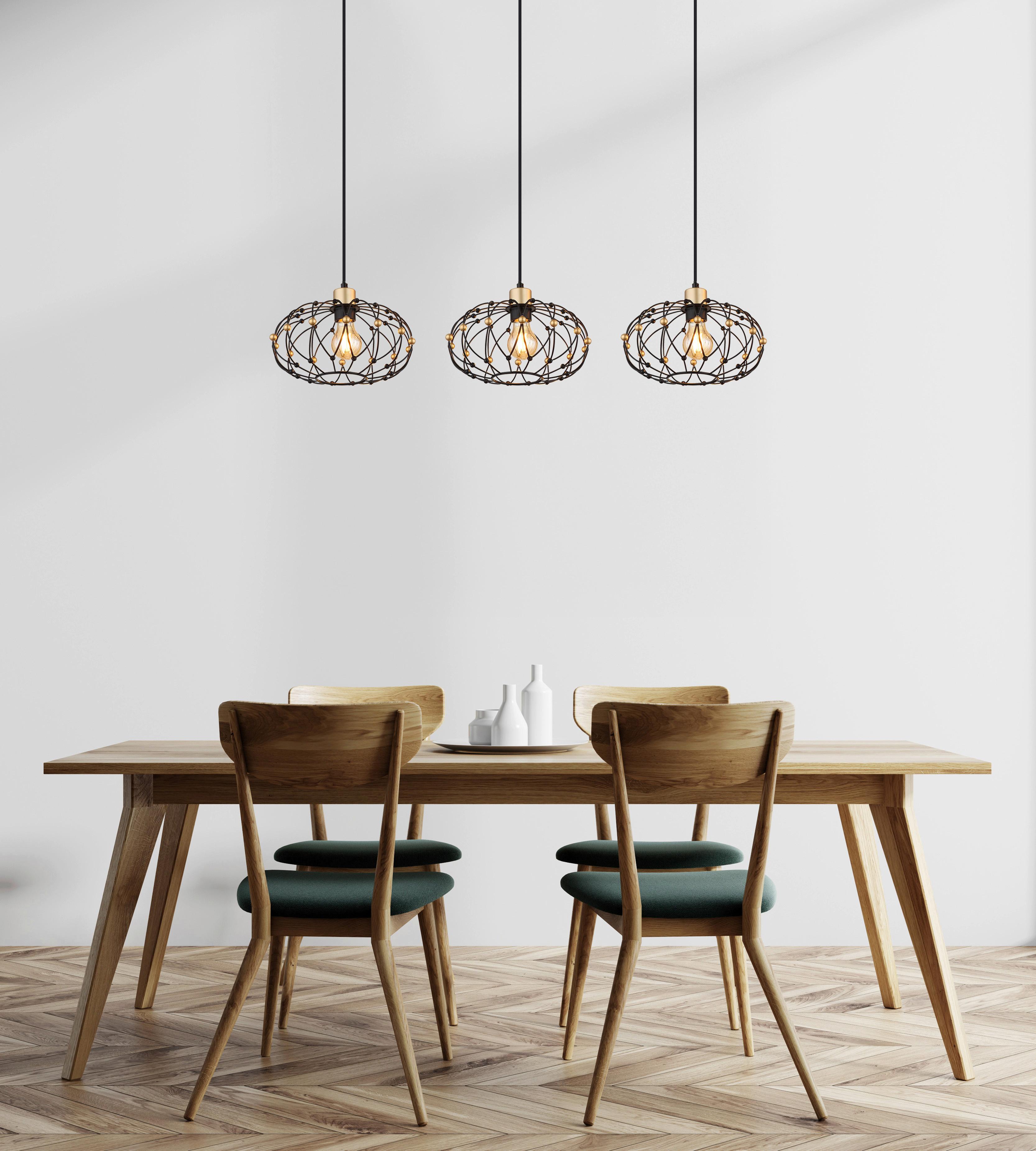 HÄNGELEUCHTE 15966-3H GREYS - Goldfarben/Schwarz, Design, Kunststoff/Metall (95/28/150cm) - Globo