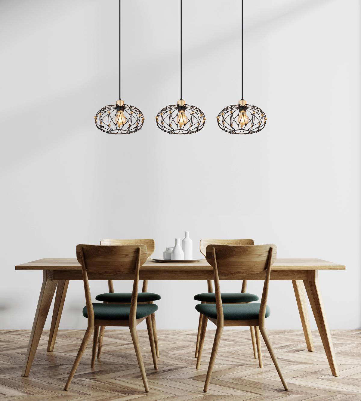 HÄNGELEUCHTE 15966-3H GREYS - Goldfarben/Schwarz, Design, Kunststoff/Metall (95/28/150cm) - Globo