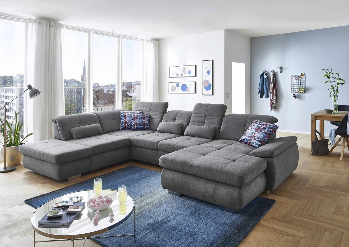 U-alakú Kanapé Paso - ezüstszínű, Konventionell, faalapú anyag/fém (374/83/260cm) - Premium Living