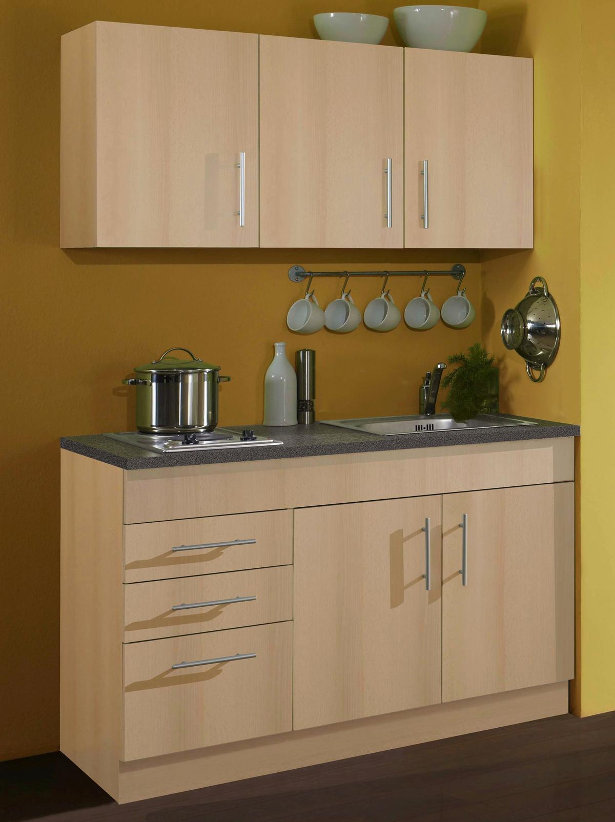 Miniküche Toronto B: ca. 120cm Buchefarben - Chromfarben/Buchefarben, MODERN, Holzwerkstoff/Metall (120cm) - Held