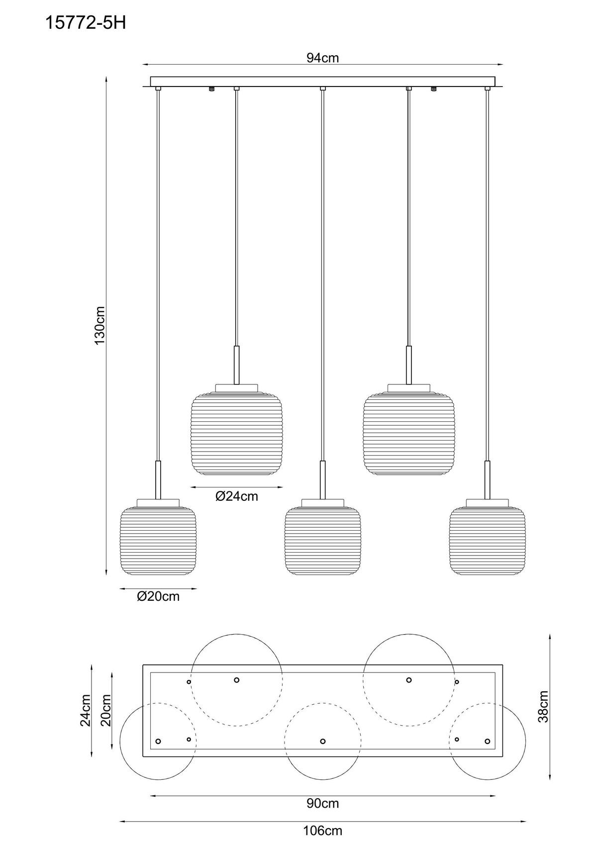 HÄNGELEUCHTE 15772-5H KLADORA - Weiss/Schwarz, Konventionell, Glas/Textil (106/38/130cm) - Globo