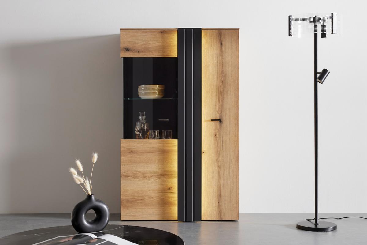 Vitrine Verdana in Eiche/Grau - MODERN, Glas/Holzwerkstoff (93,6/152/44,8cm) - Mömax