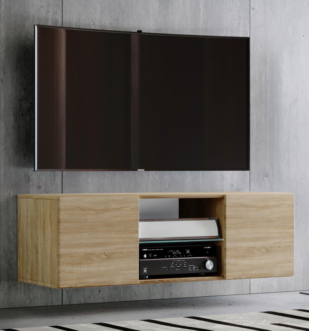 Lowboard Jusa ca. 115x40x36 cm Eiche - Alufarben/Sonoma Eiche, MODERN, Glas/Holzwerkstoff (115/40/36cm) - MID.YOU