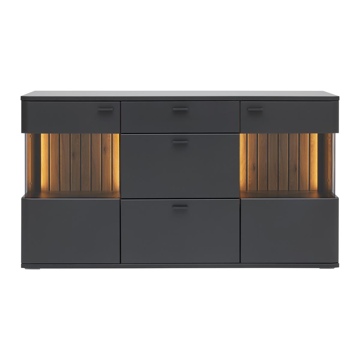 Sidebaord Carreto Schwarz/Eichefarben - couleur de chêne/noir, Modern, verre/métal (160/90/44cm) - Premium Living