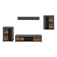 Ansamblu mobilier camera de zi JAM - culoare natur/gri, Design, sticlă/material pe bază de lemn (310/169/35cm) - Modern Living