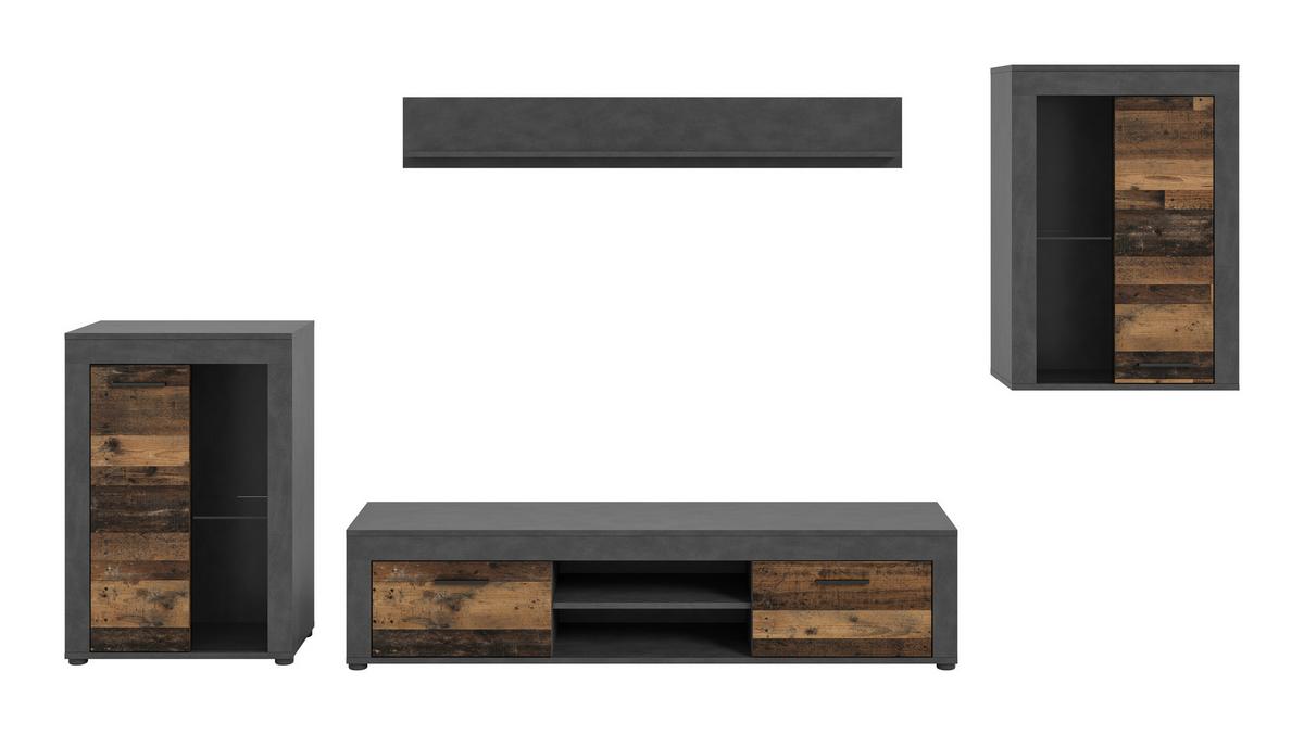 Ansamblu mobilier camera de zi JAM - culoare natur/gri, Design, sticlă/material pe bază de lemn (310/169/35cm) - Modern Living