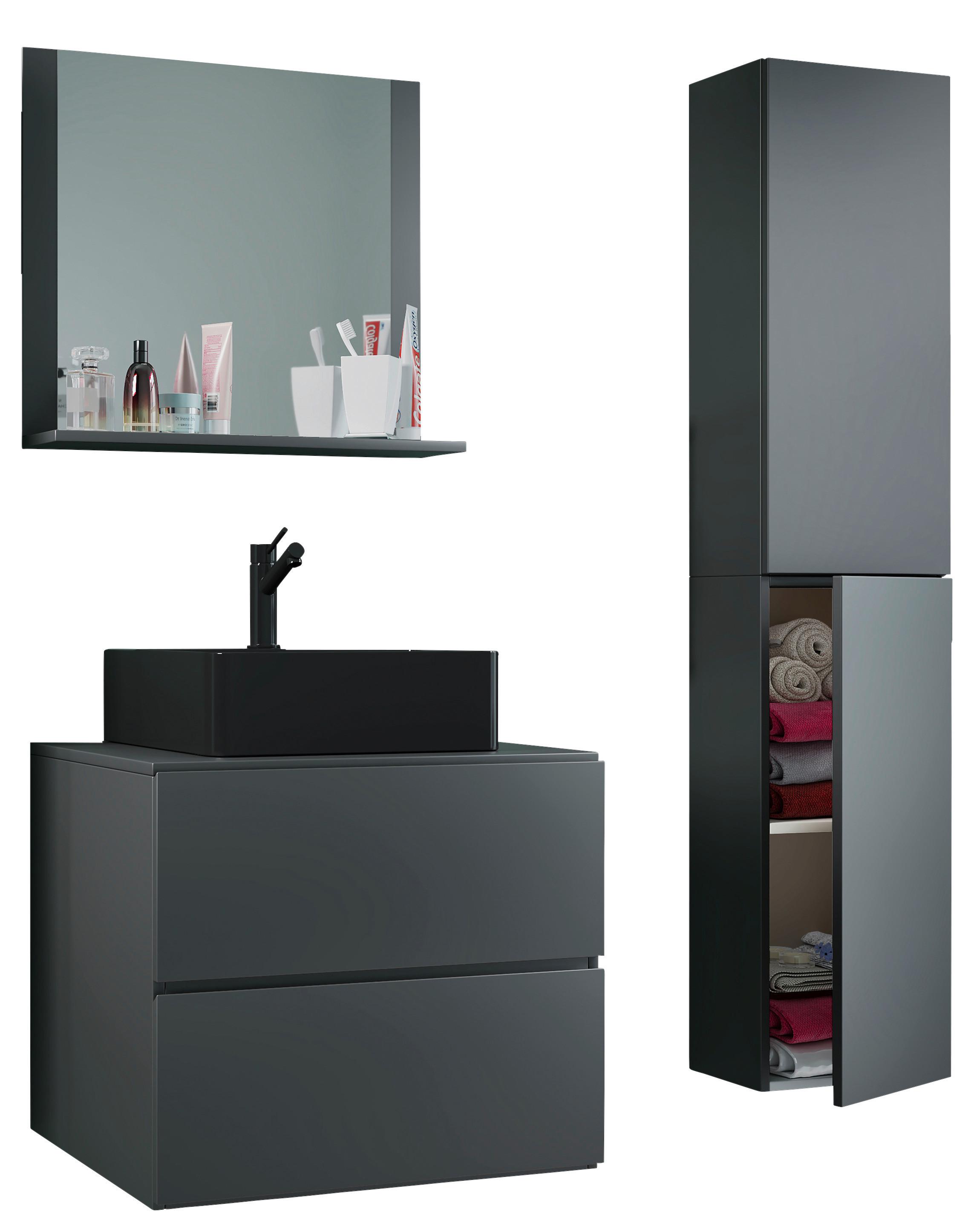 Kopalnica Lendas L, Antracit - črna/antracit, Moderno, steklo/leseni material (94cm) - MID.YOU