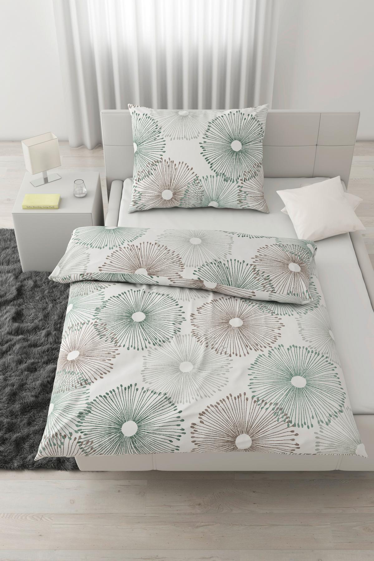 BETTWÄSCHESET MILA - Weiss/Grün, Natur, Textil (160/210cm) - Modern Living