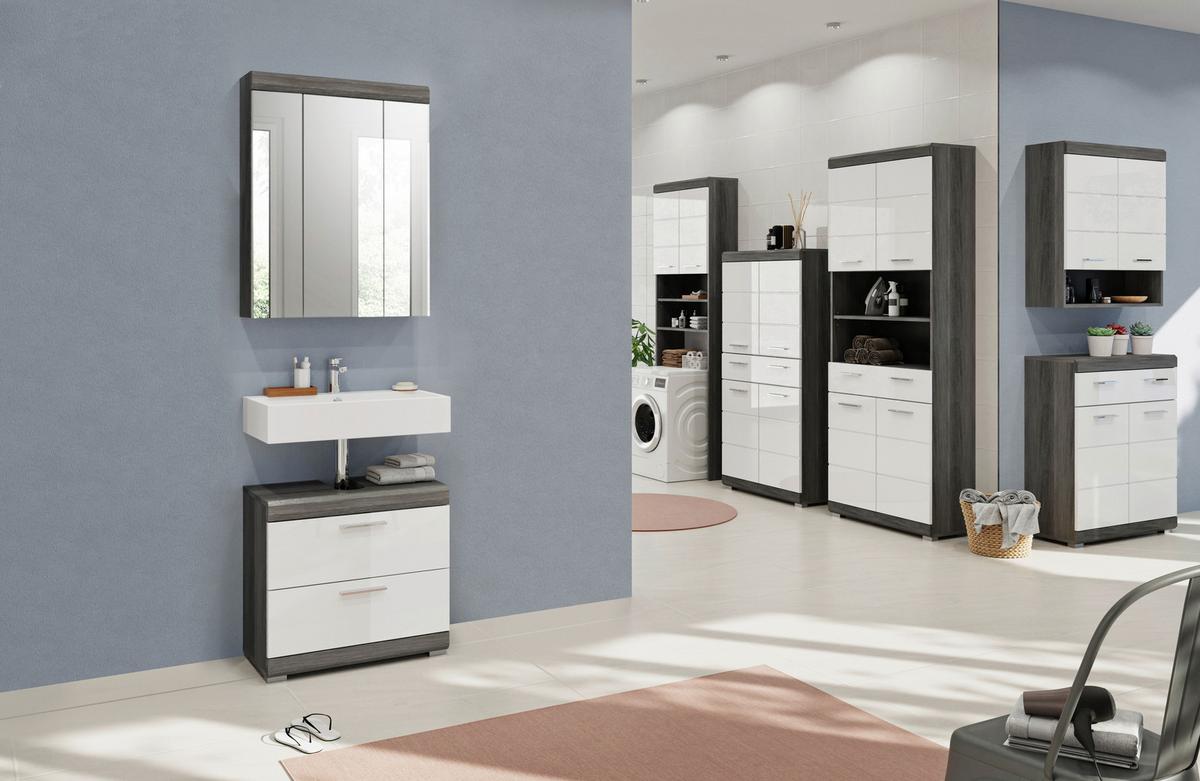 Badezimmer Scout 2-tlg. ca. 60 cm Anthrazit/Weiß - Weiß Hochglanz/Grau, MODERN, Holzwerkstoff/Kunststoff (60cm) - MID.YOU