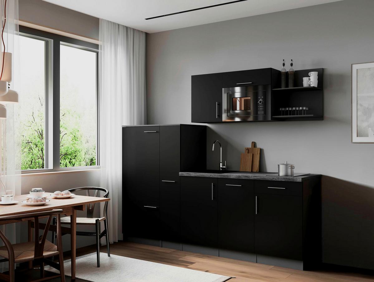 Küchenblock Oliver m. Geräten Schwarz - Schwarz/Grau, Trend, Holzwerkstoff/Metall (235cm) - Respekta