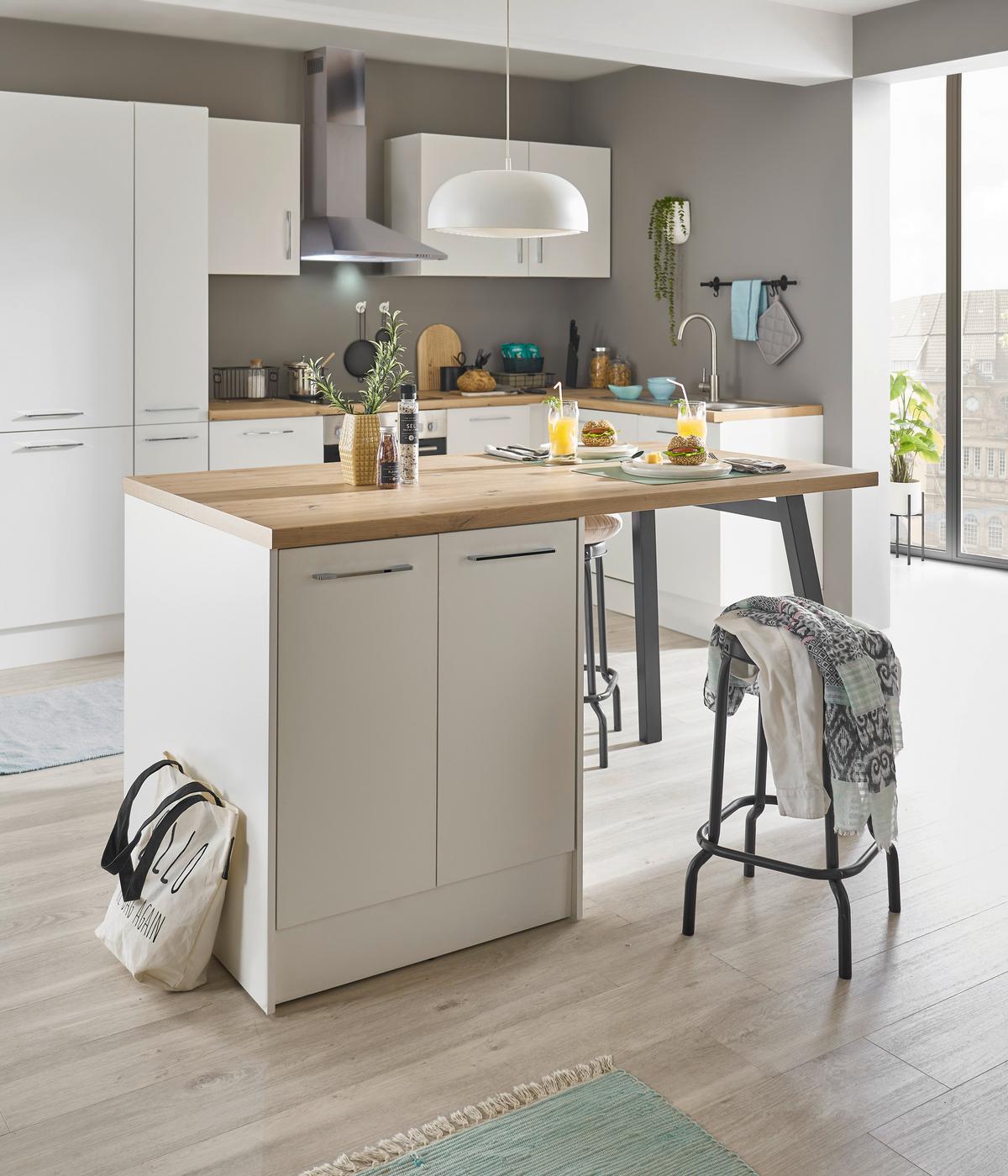 Konyhasziget Turin 150 White - krómszínű/Artisan tölgy, Trend, faalapú anyag/fém (150/91/90cm) - MID.YOU