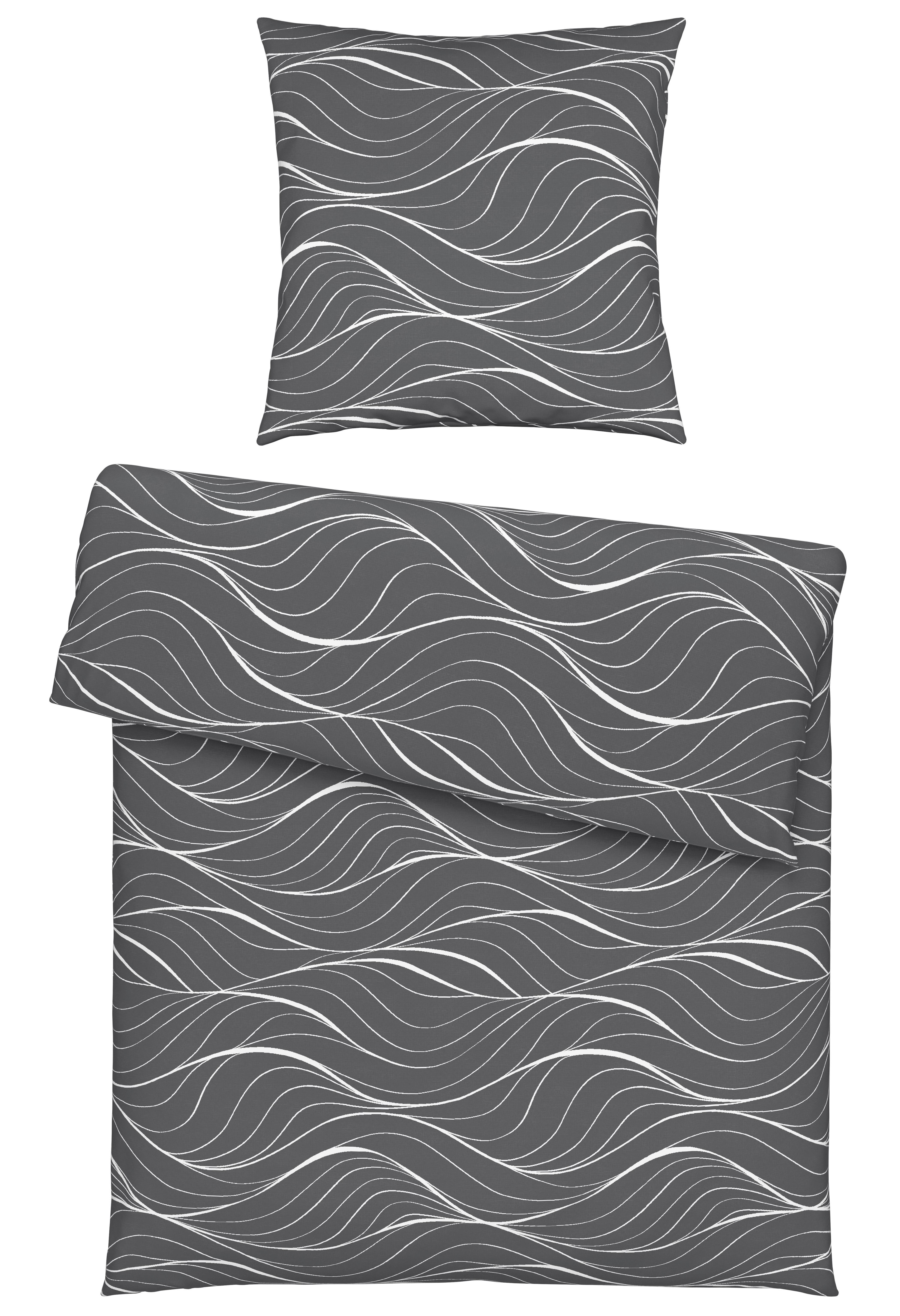 Bettwäsche Waves in Anthrazit ca. 135x200cm - Anthrazit, Textil (135/200cm) - Modern Living