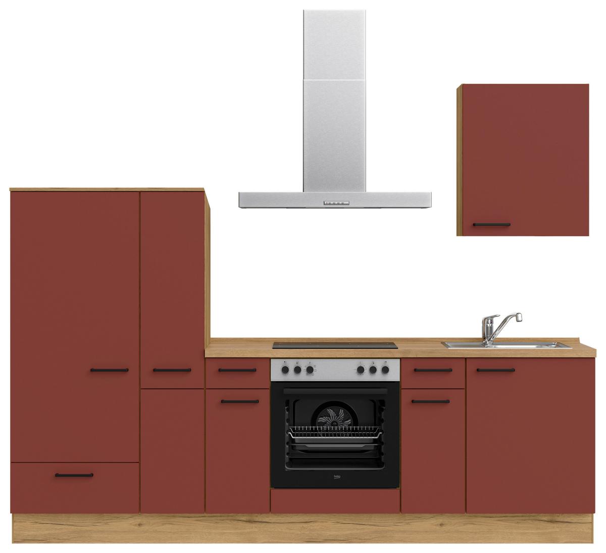 Küchenblock Easytouch Low m. Geräten Dunkelrot - Eichefarben/Schwarz, MODERN, Holzwerkstoff/Metall (270cm) - Nobilia