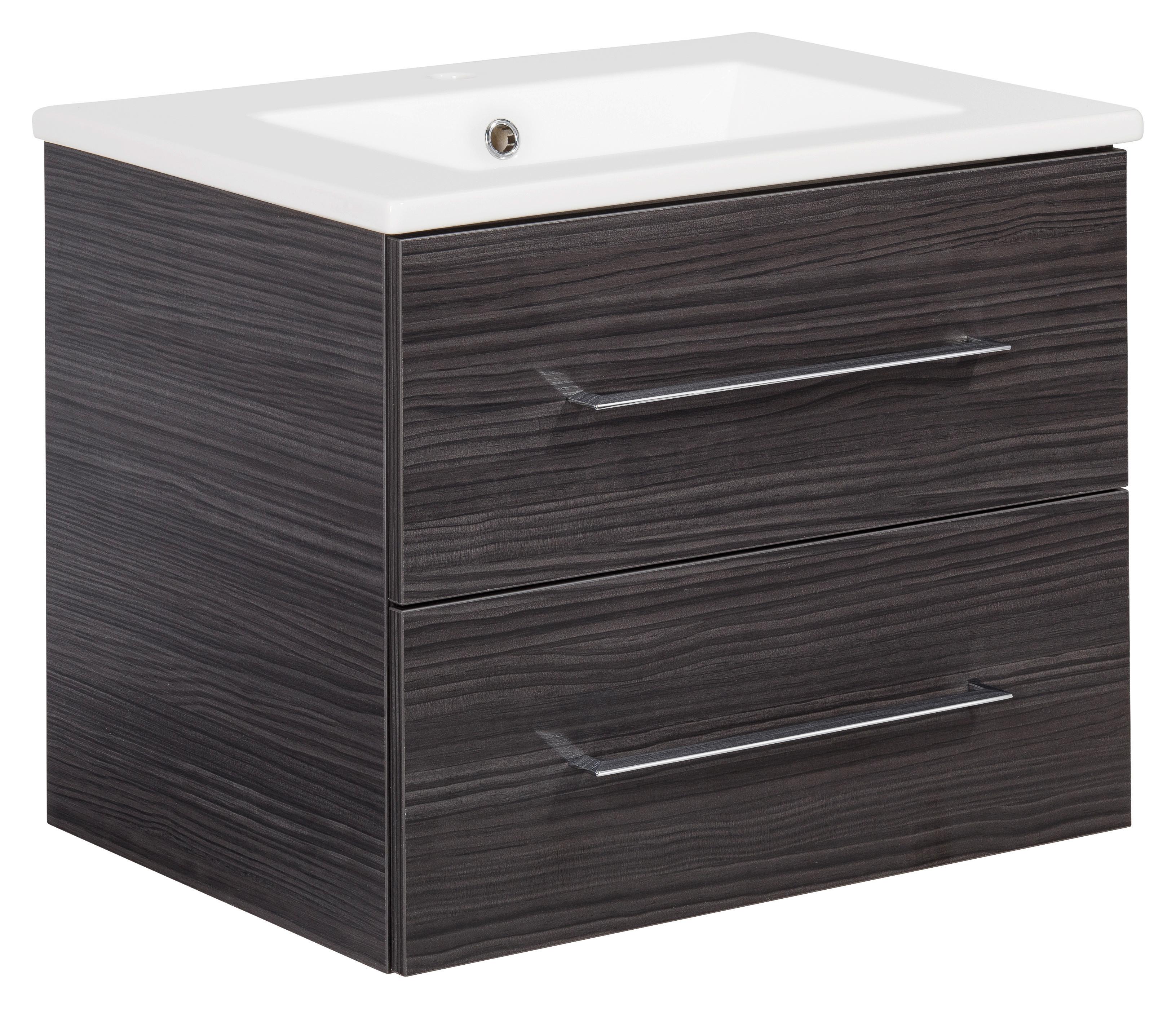 Waschtischkombi B.Perfekt Dunkelbraun - Dunkelbraun/Silberfarben, MODERN, Keramik/Holzwerkstoff (62,5cm) - MID.YOU