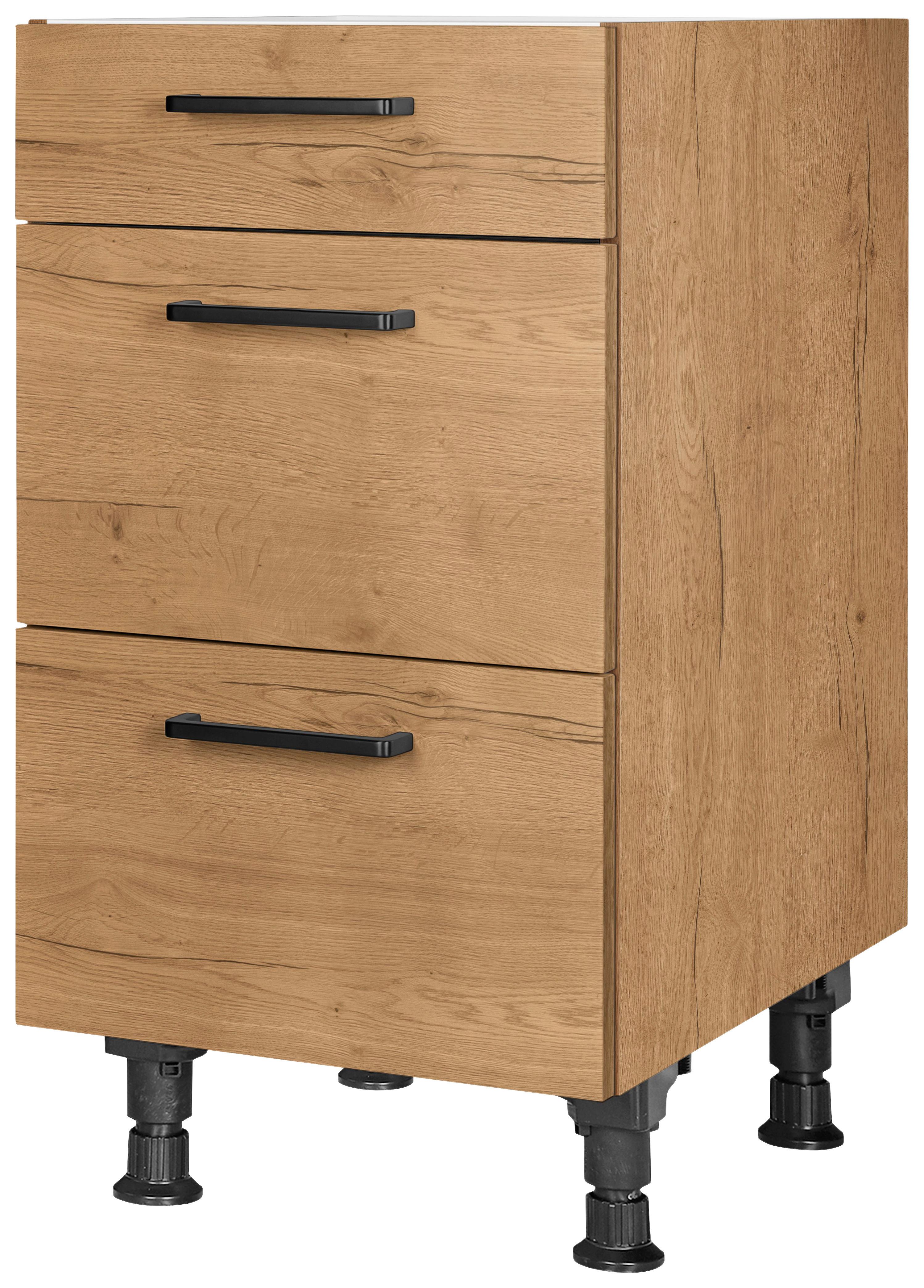 Schubkastenunterschrank Structura Eiche - Eichefarben/Schwarz, MODERN, Holzwerkstoff/Metall (45/87/56cm) - Nobilia