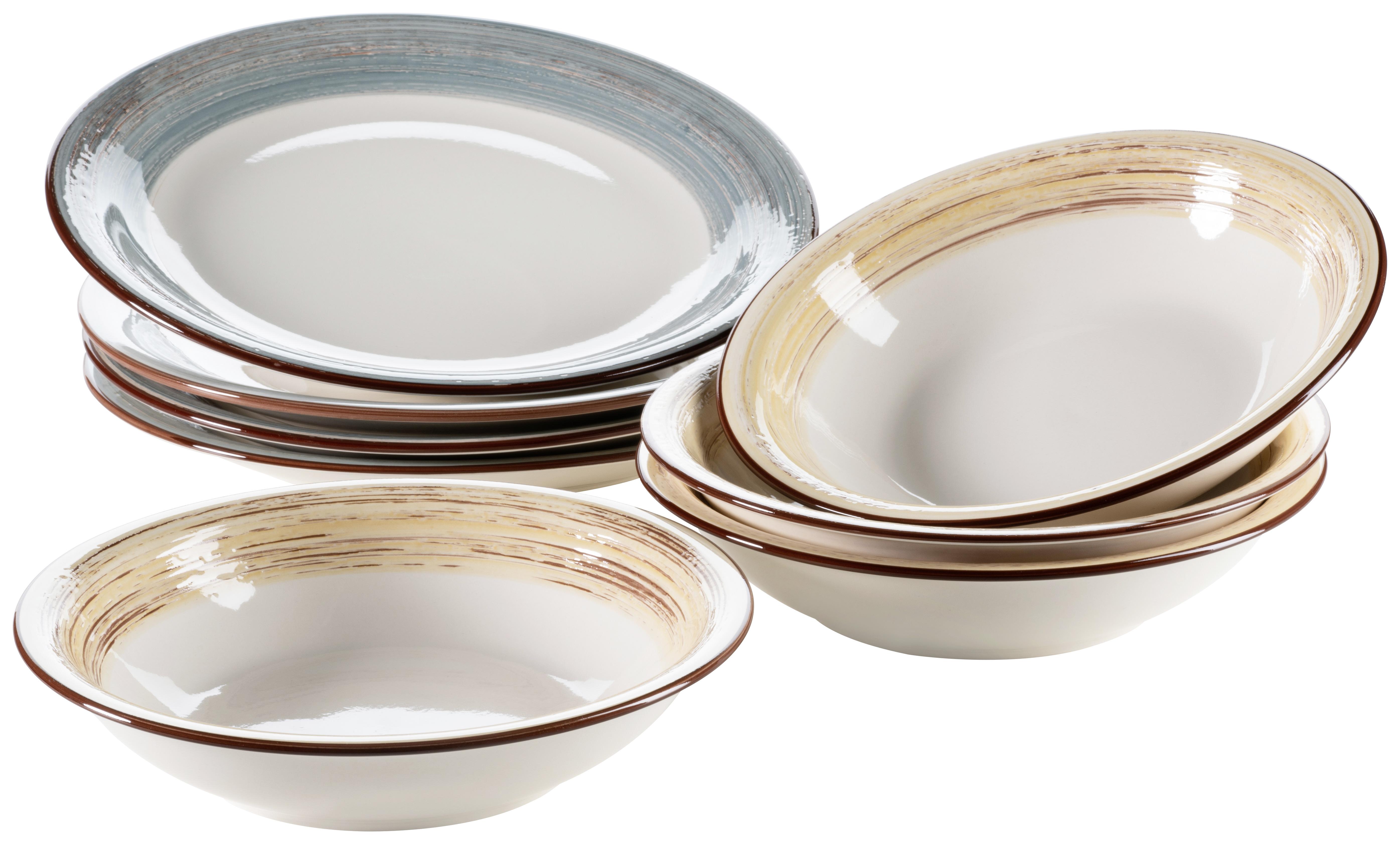 Tafelservice Duole aus Steingut, 8-teilig - Blau/Beige, Basics, Keramik - Mäser