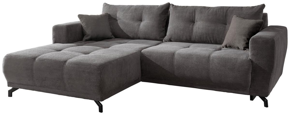 Wohnlandschaft Restato Grau Cord - Schwarz/Grau, MODERN, Holz/Textil (177/246cm) - MID.YOU