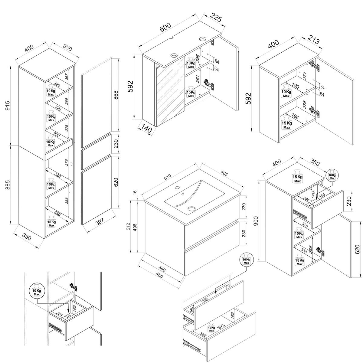 Badezimmer Cosila - Honigeiche/Weiss, Trend, Keramik/Holzwerkstoff (141cm) - MID.YOU