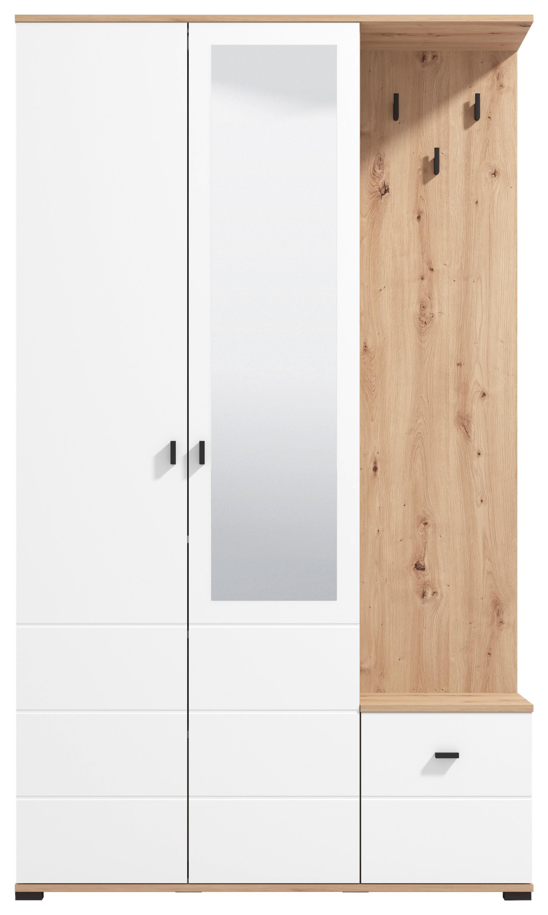 HALLMÖBEL CANVEY - vit/ek Artisan, Modern, trämaterial/glas (116/197/35cm) - Mömax