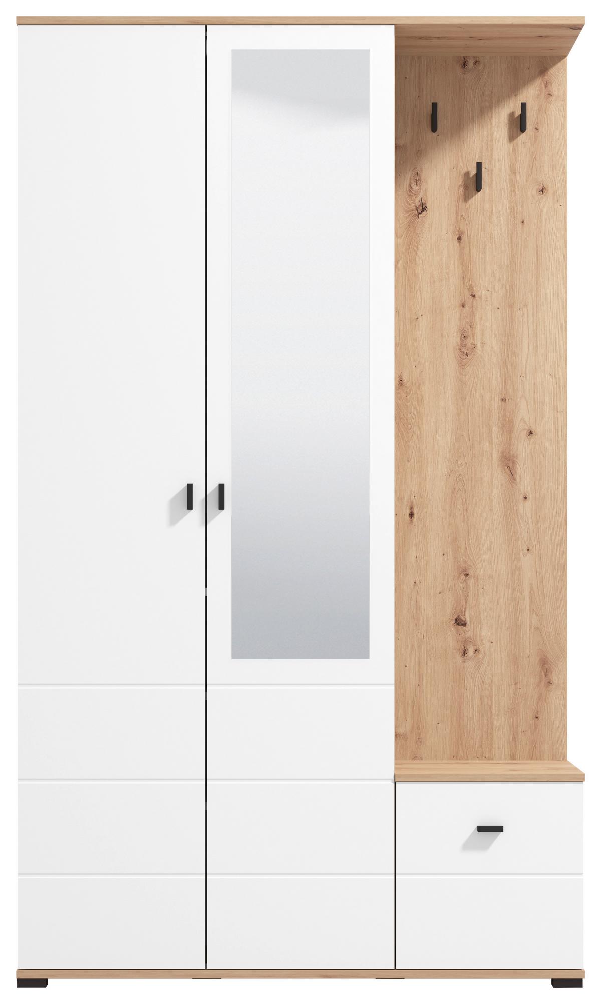 Garderobe Canvey Weiß/Eiche Artisan - Weiß/Eiche Artisan, MODERN, Glas/Holzwerkstoff (116/197/35cm) - Mömax