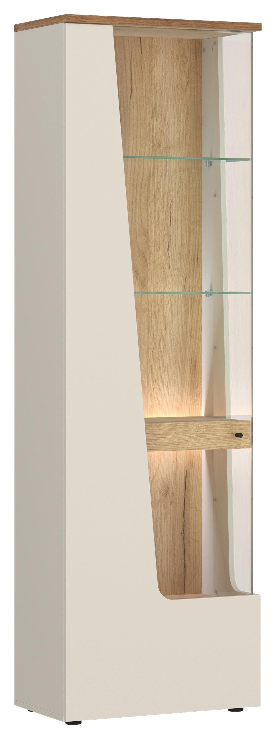 Vitrină CUT OUT - cașmir/culoare lemn stejar, Modern, sticlă/material pe bază de lemn (60/198/40cm) - Premium Living