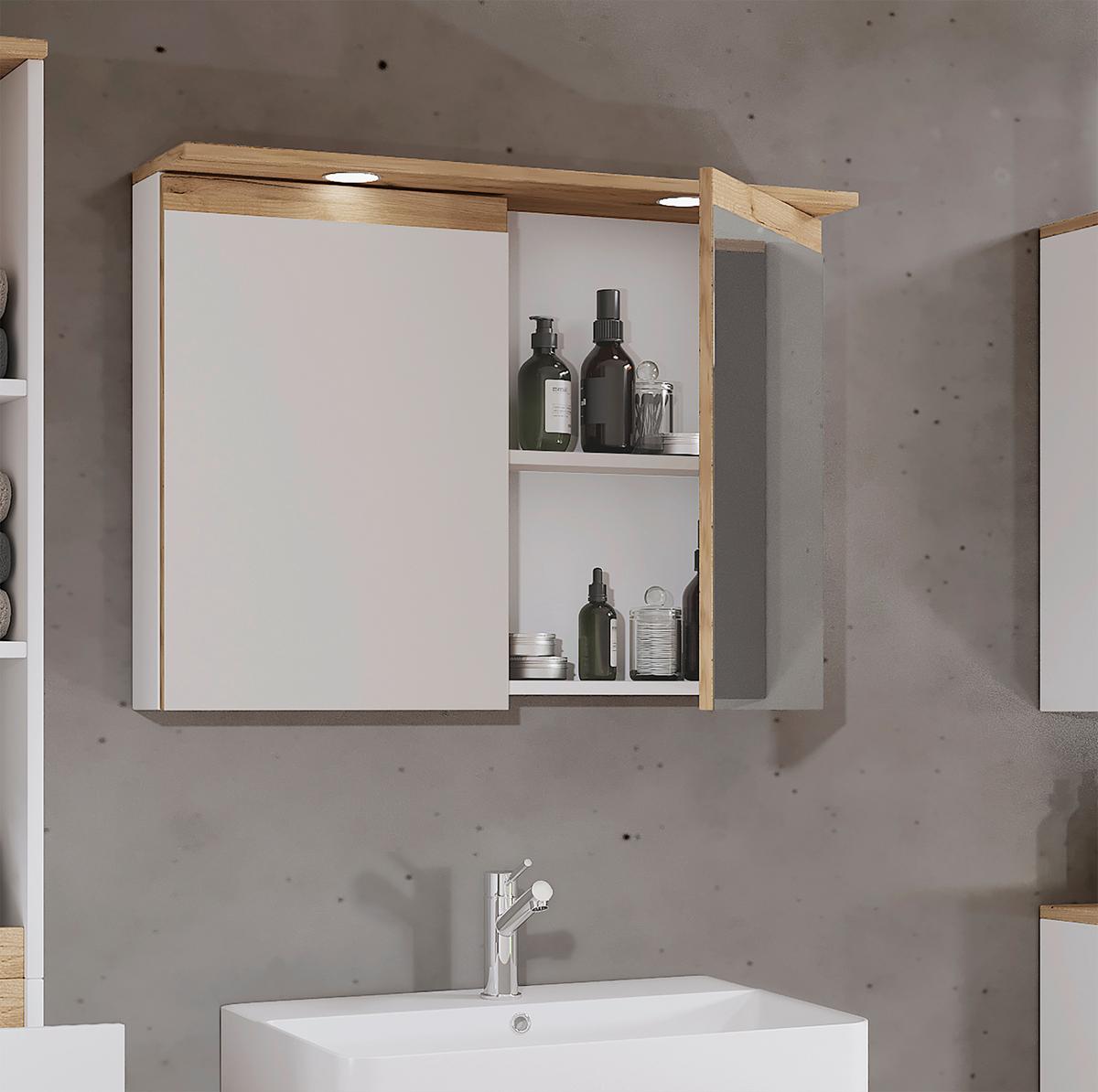 Spiegelschrank Cosila - Honigeiche/Weiss, Trend, Glas/Holzwerkstoff (80/59/23cm) - MID.YOU