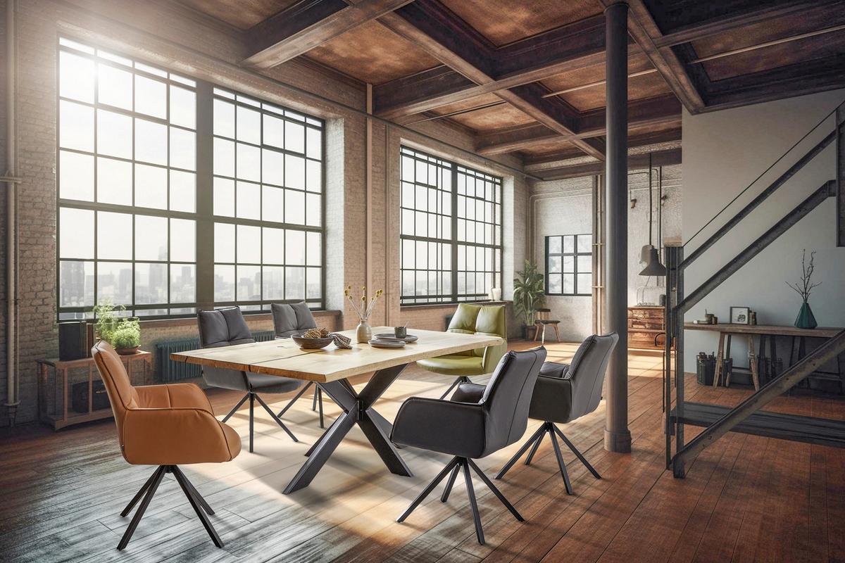 KRZESŁO Z PODŁOKIETNIKAMI NIZZA - czarny/koniak, Design, skóra/metal (59,5/87,5/69cm) - Novel