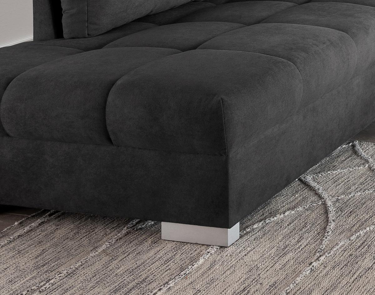 Wohnlandschaft Alvito Schwarz Nylon/Mikrofaser - Silberfarben/Schwarz, Design, Holz/Textil (202/298cm) - MID.YOU