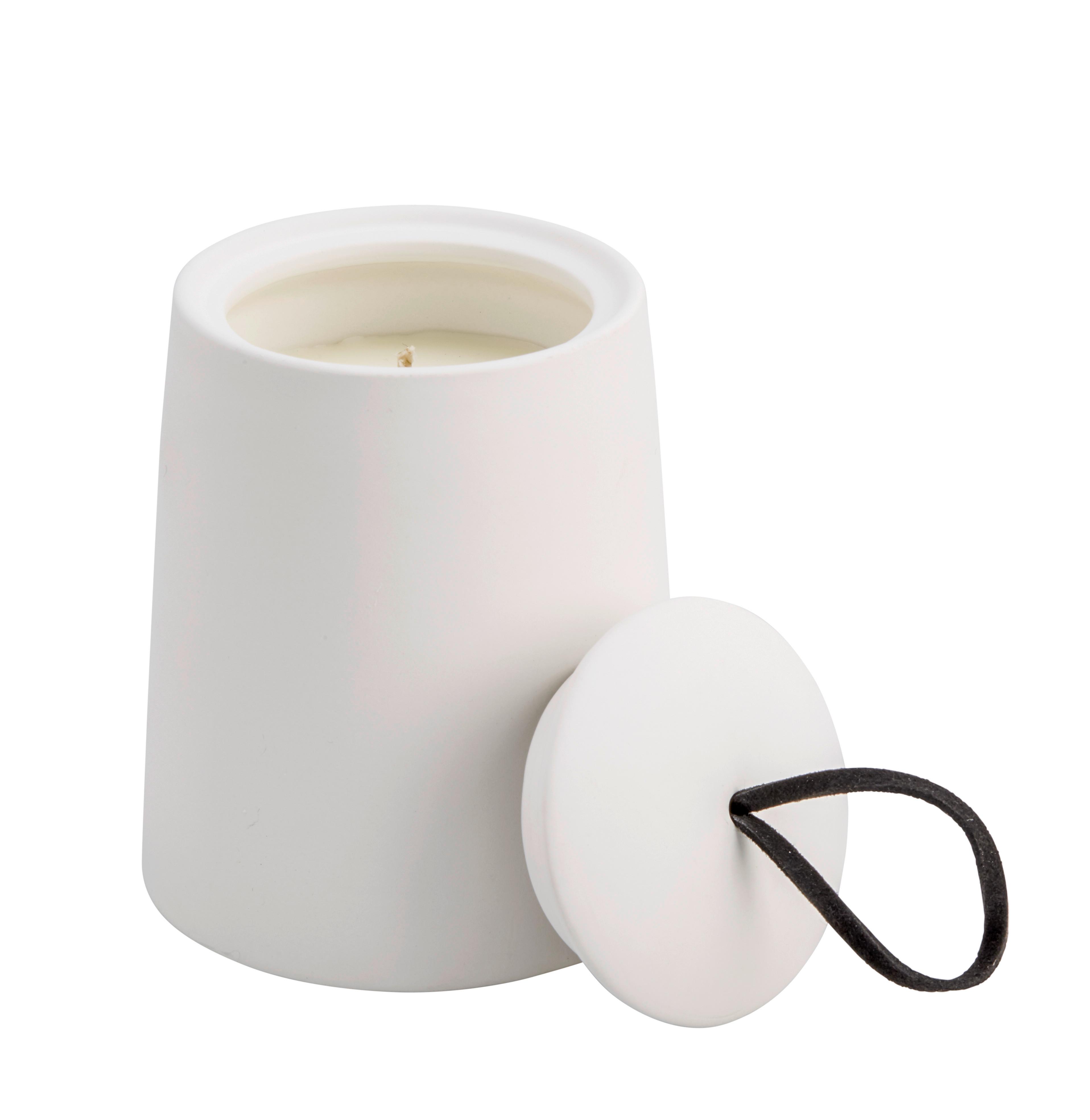 Lumânare parfumată în vas Giorgia - alb, ceramică/piele (9/12cm) - Premium Living