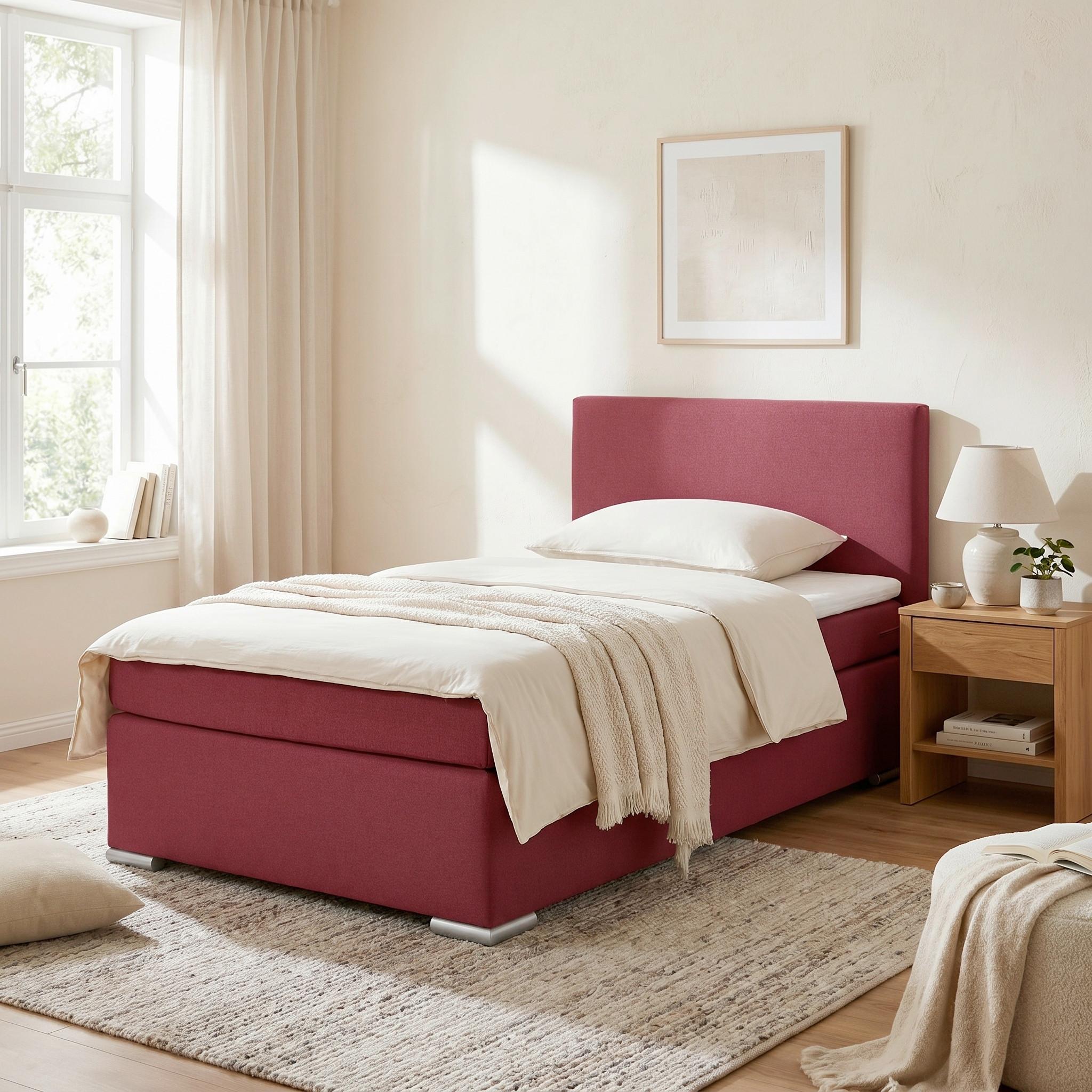 Boxspringbett Mira 2 Dunkelrot ca. 120x200cm - Chromfarben/Dunkelrot, MODERN, Holz/Kunststoff (120/200cm) - Based