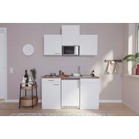 Miniküche Economy m. Geräten Weiß B: ca. 150 cm - Edelstahlfarben/Nussbaumfarben, Basics, Holzwerkstoff/Kunststoff (150cm) - Respekta