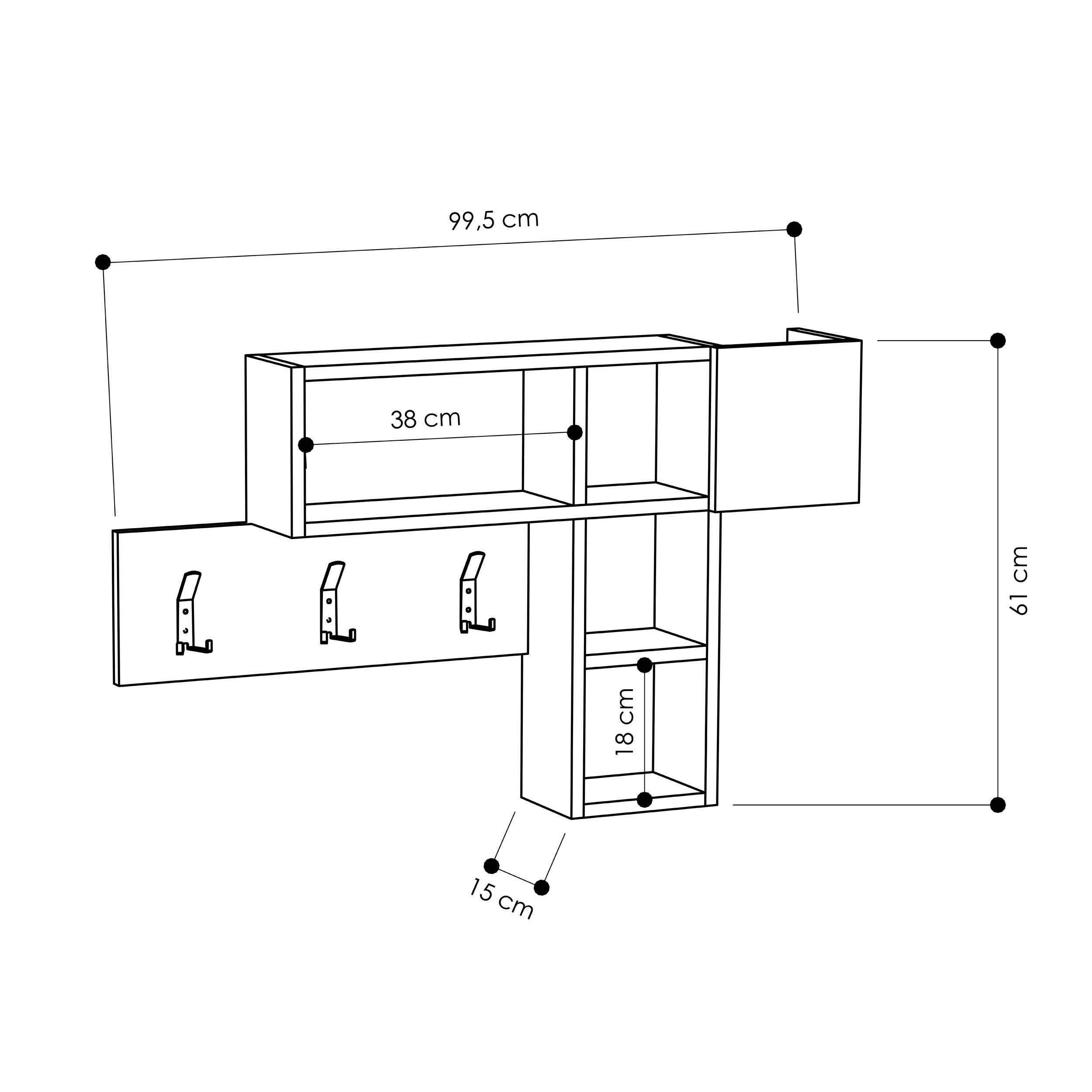 Wandgarderobe Game ca. 99,5x61x15cm Eiche dunkel - Eiche dunkel, Design, Holzwerkstoff (99.5/61/15cm) - Livetastic