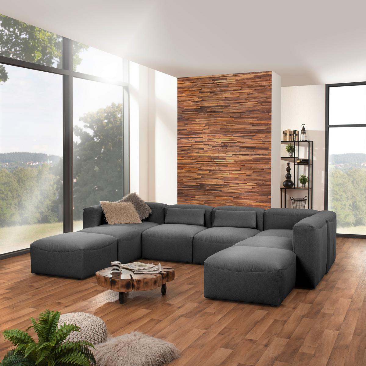 WOHNLANDSCHAFT LENA - Anthrazit, Design, Kunststoff/Textil (235/350/250cm) - Max Winzer