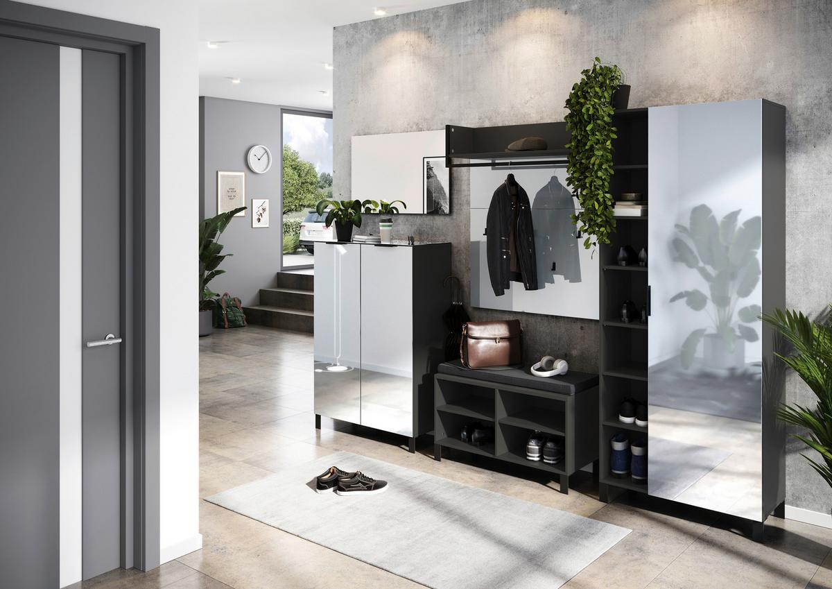 Garderobenschrank Ceduna in Graphitfarben/Grau. - Graphitfarben/Schwarz, MODERN, Glas/Holzwerkstoff (82/202/40cm) - Premium Living