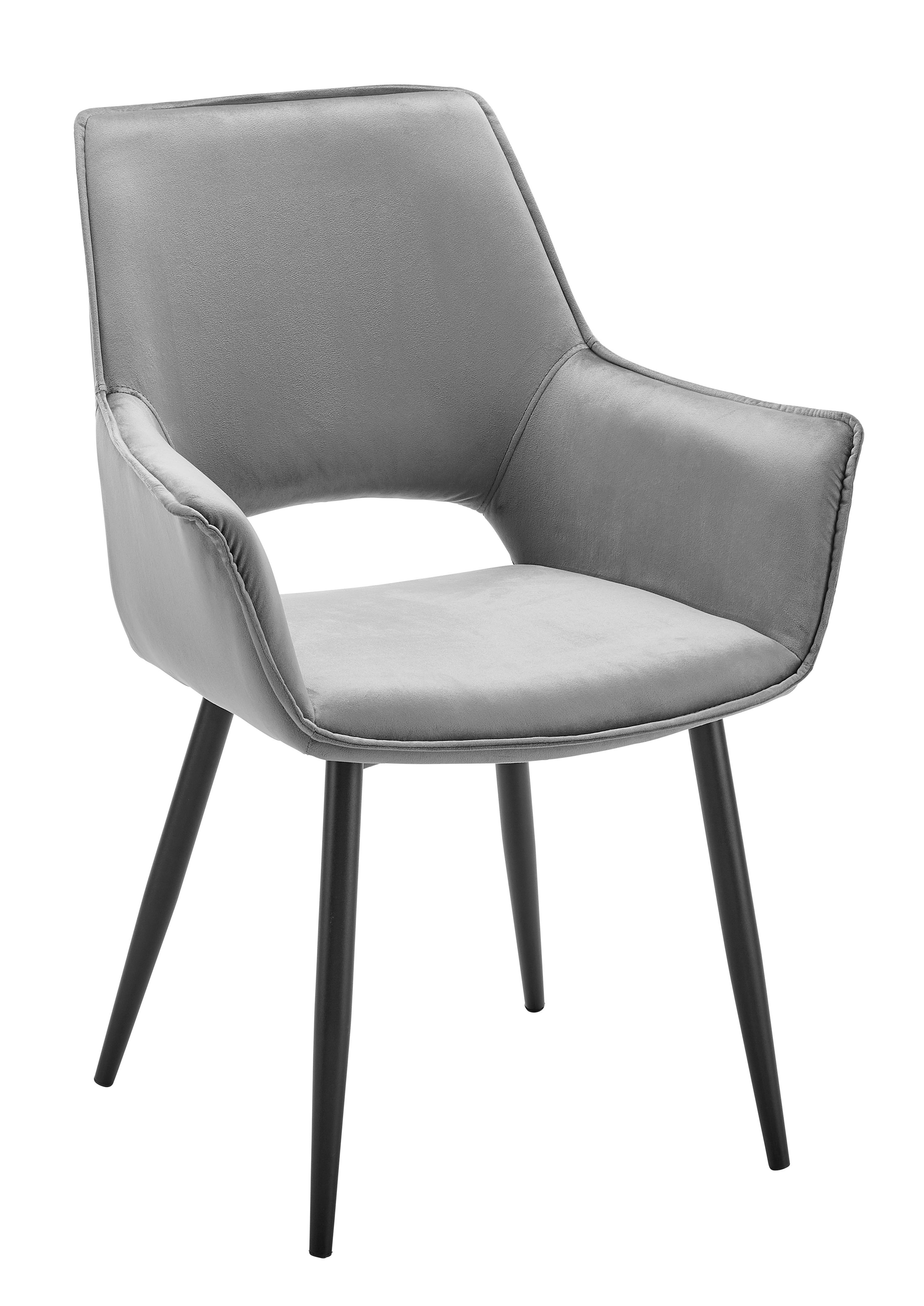Armlehnstuhl "Valentine" Samtbezug, grau, Gepolstert - Schwarz/Grau, MODERN, Holz/Textil (66/92/62cm) - Bessagi Home