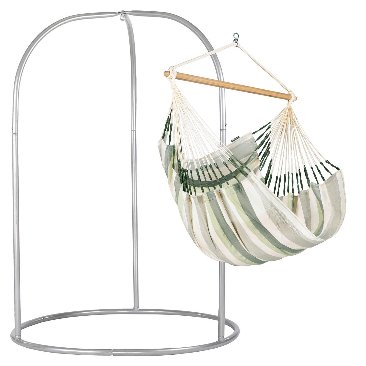 Hängesessel Comfort Hammock Chair Outdoor Weiß/Grün/Grau - Hellgrau/Weiß, KONVENTIONELL, Holz/Textil (110/160/180cm) - La Siesta