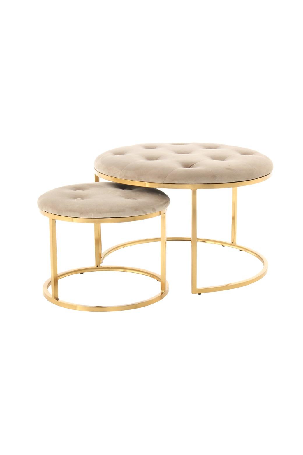 Hockerset Becky 800 - Taupe/Goldfarben, Design, Textil/Metall (40-60/32-41cm) - Kayoom