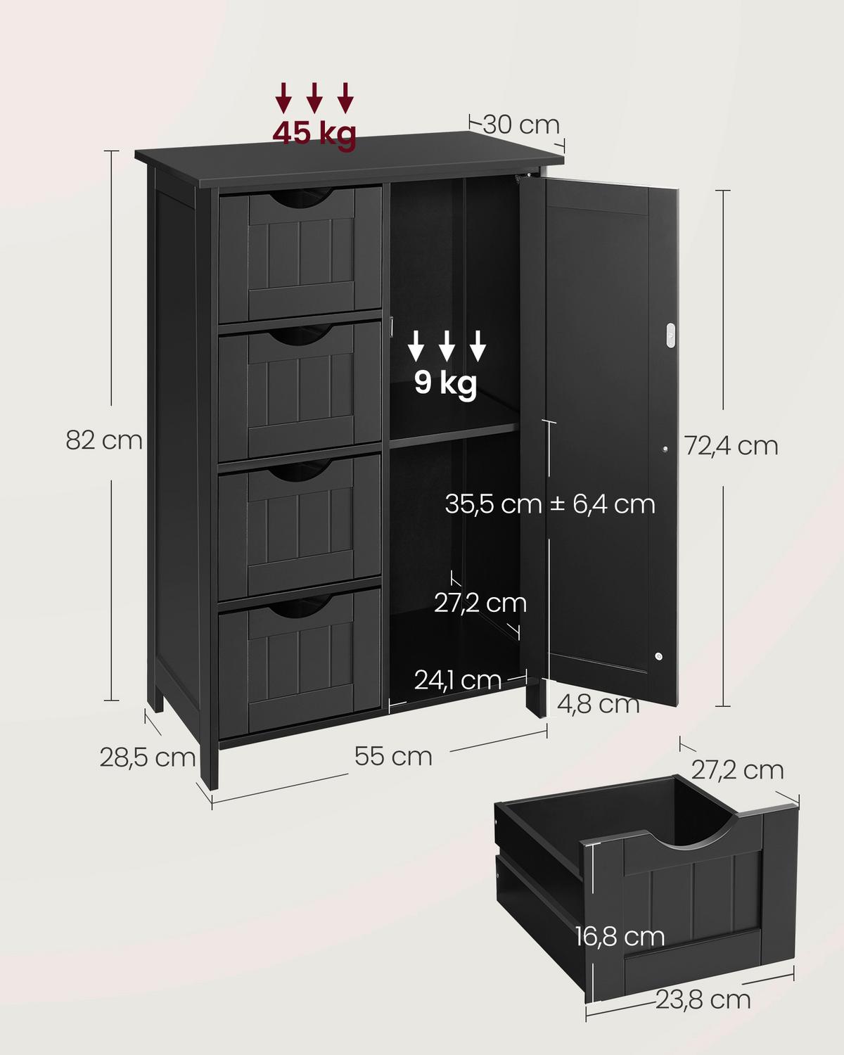 MIDISCHRANK BATHROOM CABINET - Schwarz, MODERN, Holzwerkstoff (55/82/30cm) - MID.YOU
